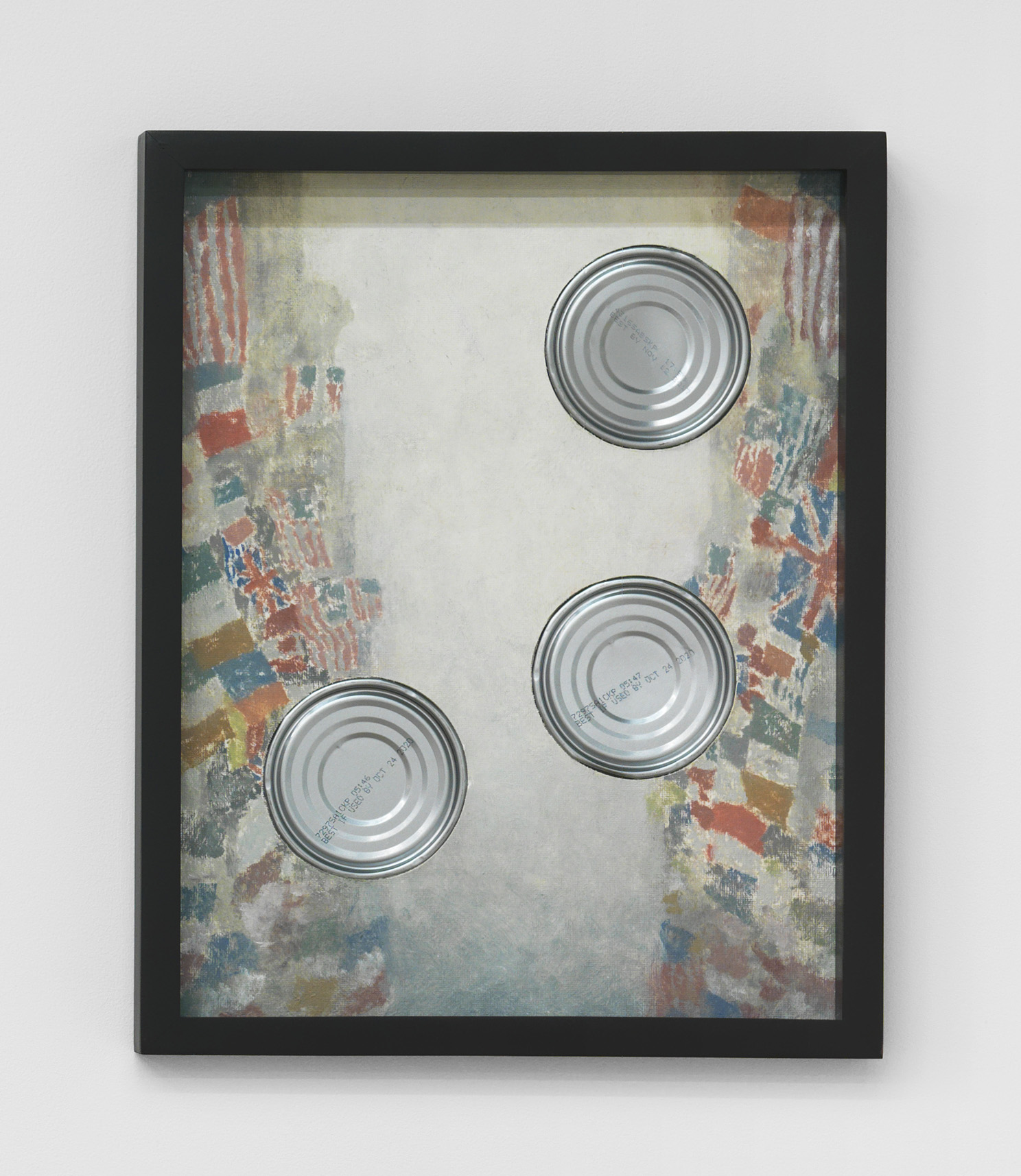 Alex Kwartler, Celebration! (After Childe Hassam), 2018, oil on canvas board, aluminum can, 14 x 11 in.