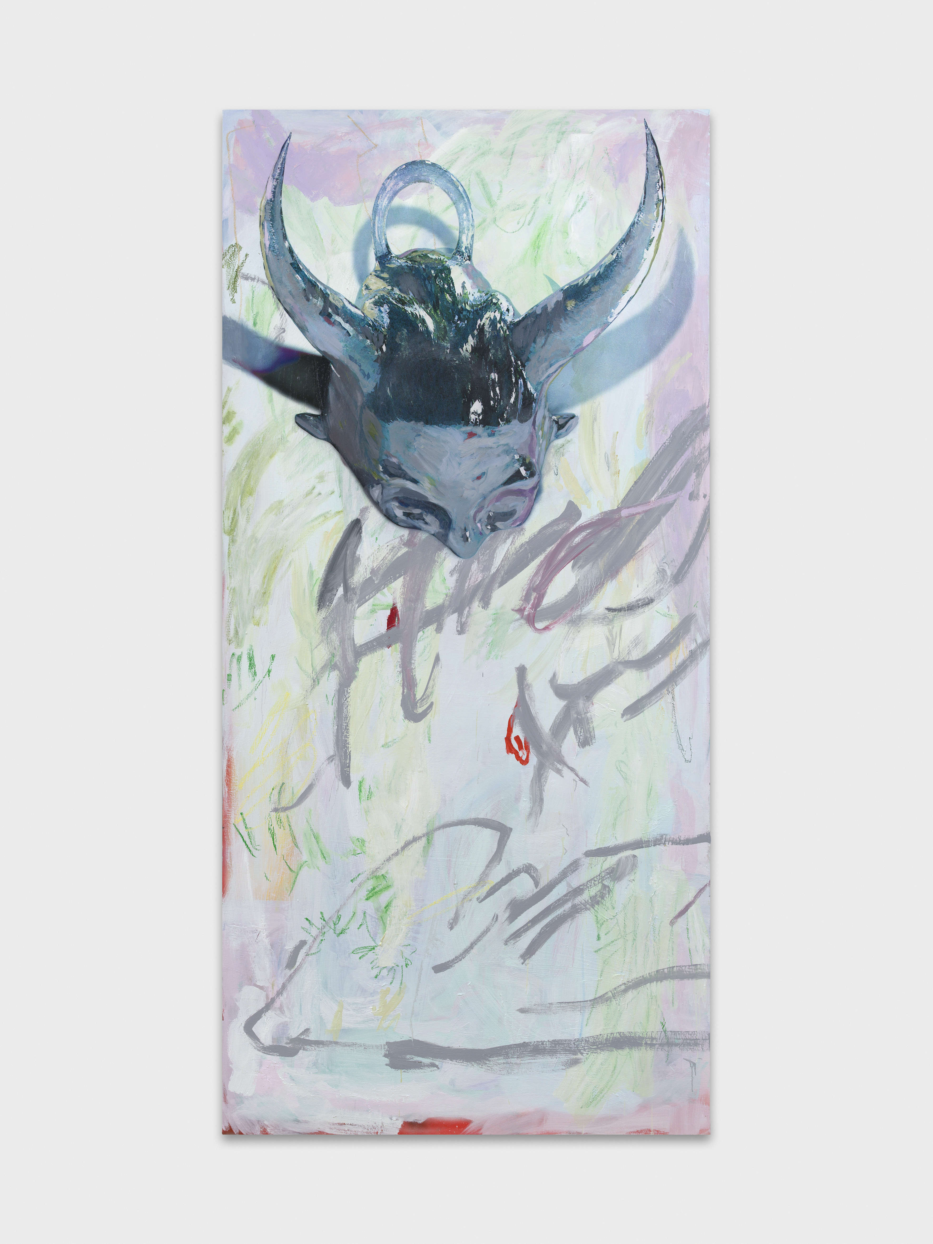 Rachel Rossin, eyyHot Clanging Wraith, 2023, Oil, oil stick, acrylic airbrush and UV ink on canvas, 84 x 40 x 1 1/2 in.