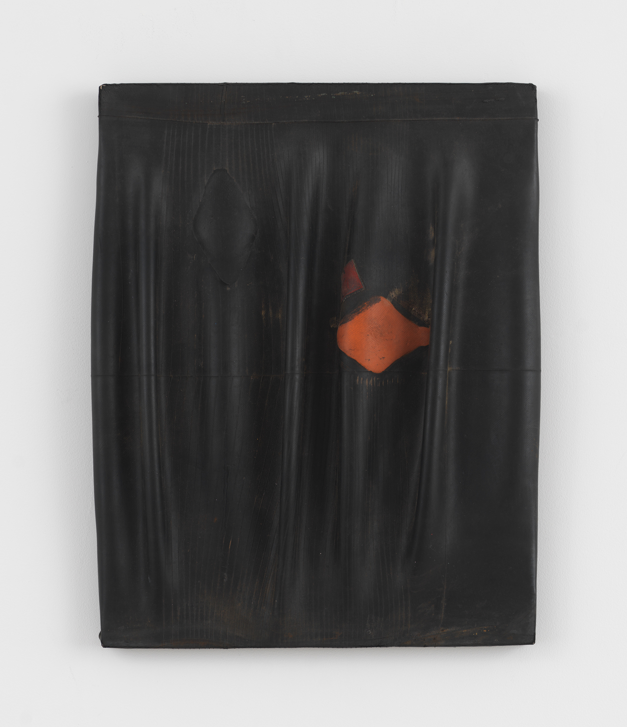 Dan Dowd, Untitled, 2013, Found patched truck tire innertube rubber on found board, 17 x 13 x 2 in.