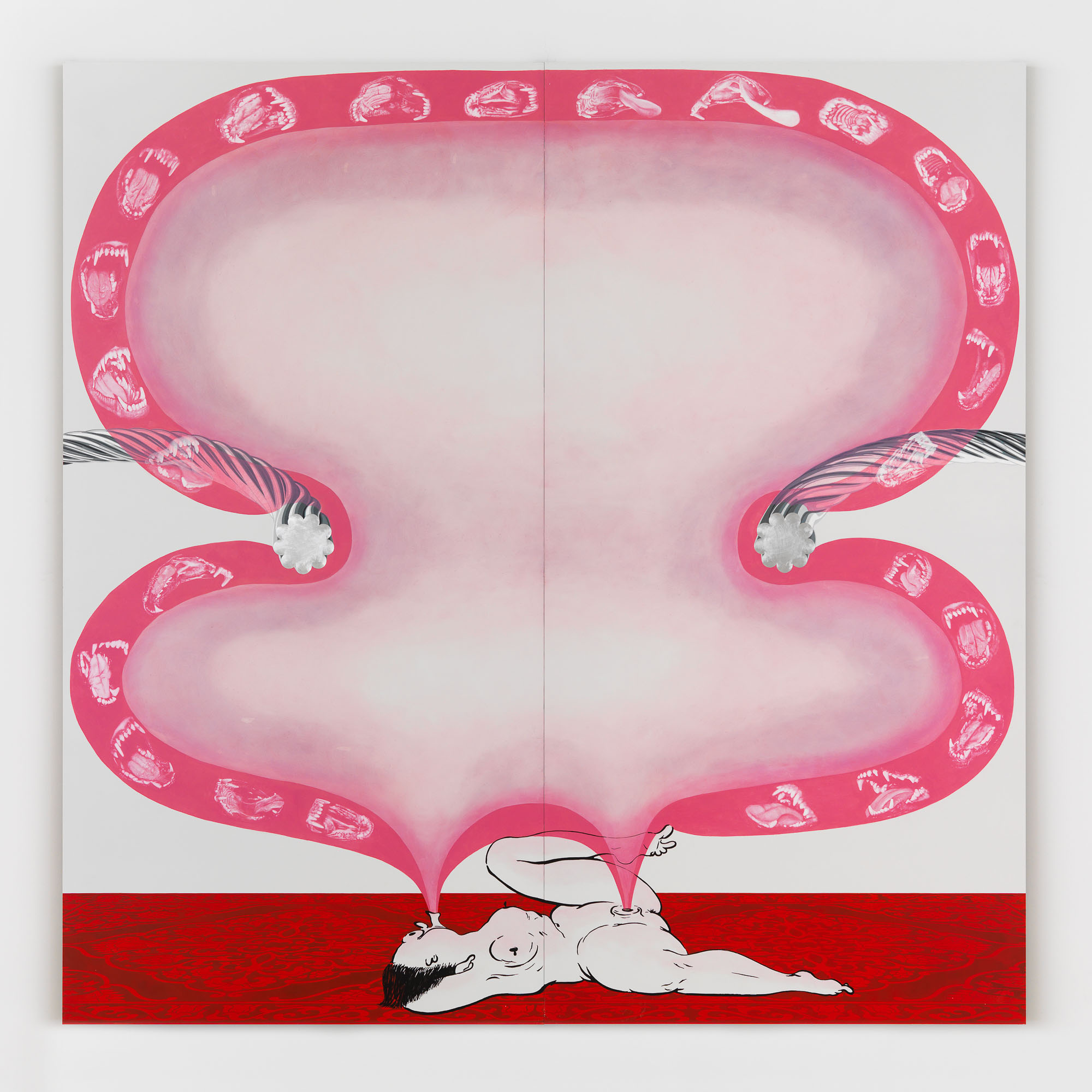 Ebecho Muslimova, Fatebe Gum, 2022, Enamel and oil paint on Dibond aluminum, 96 x 96 in.