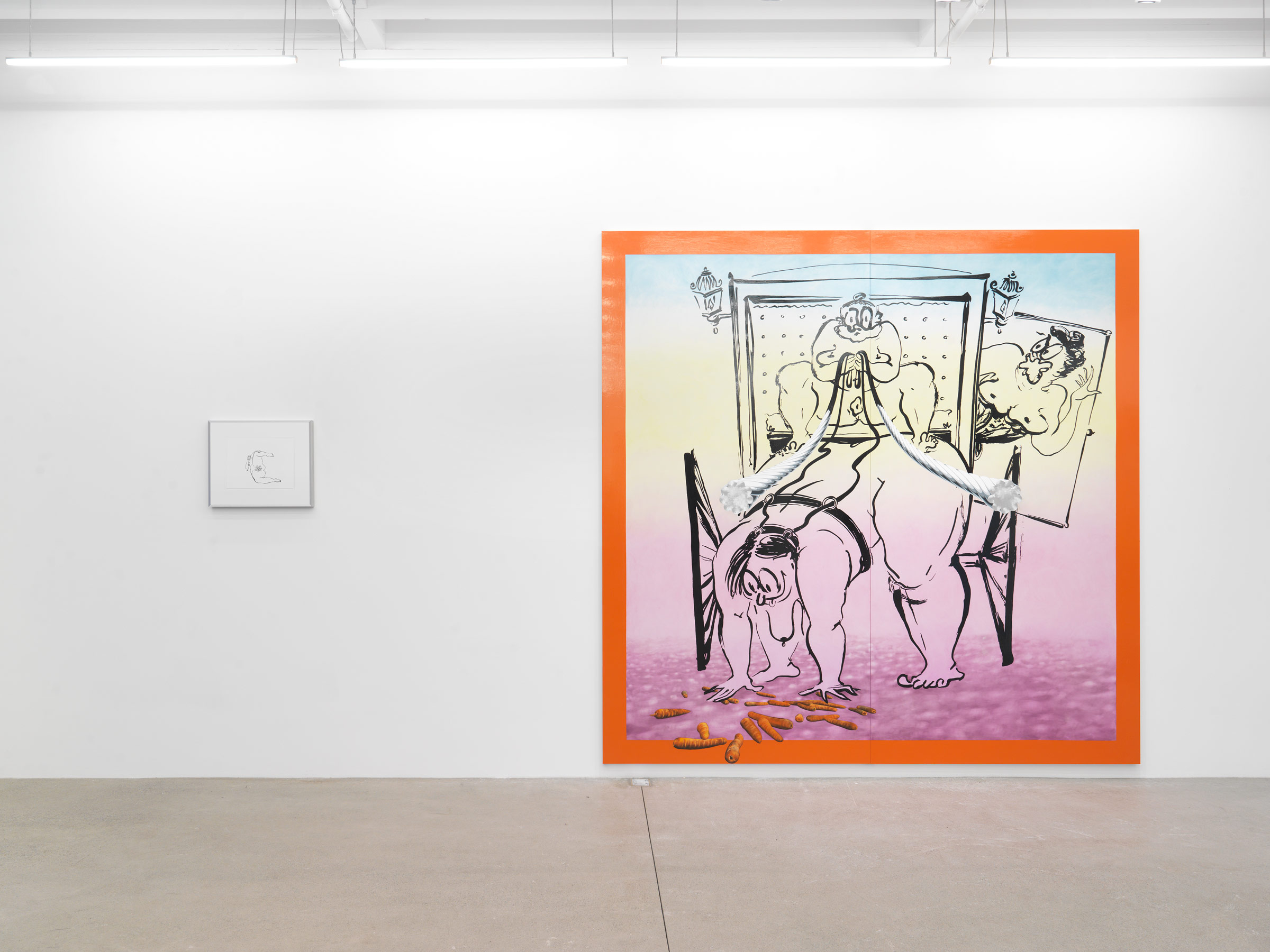 Installation view, Ebecho Muslimova: FOG, Magenta Plains, New York, NY, 2023.