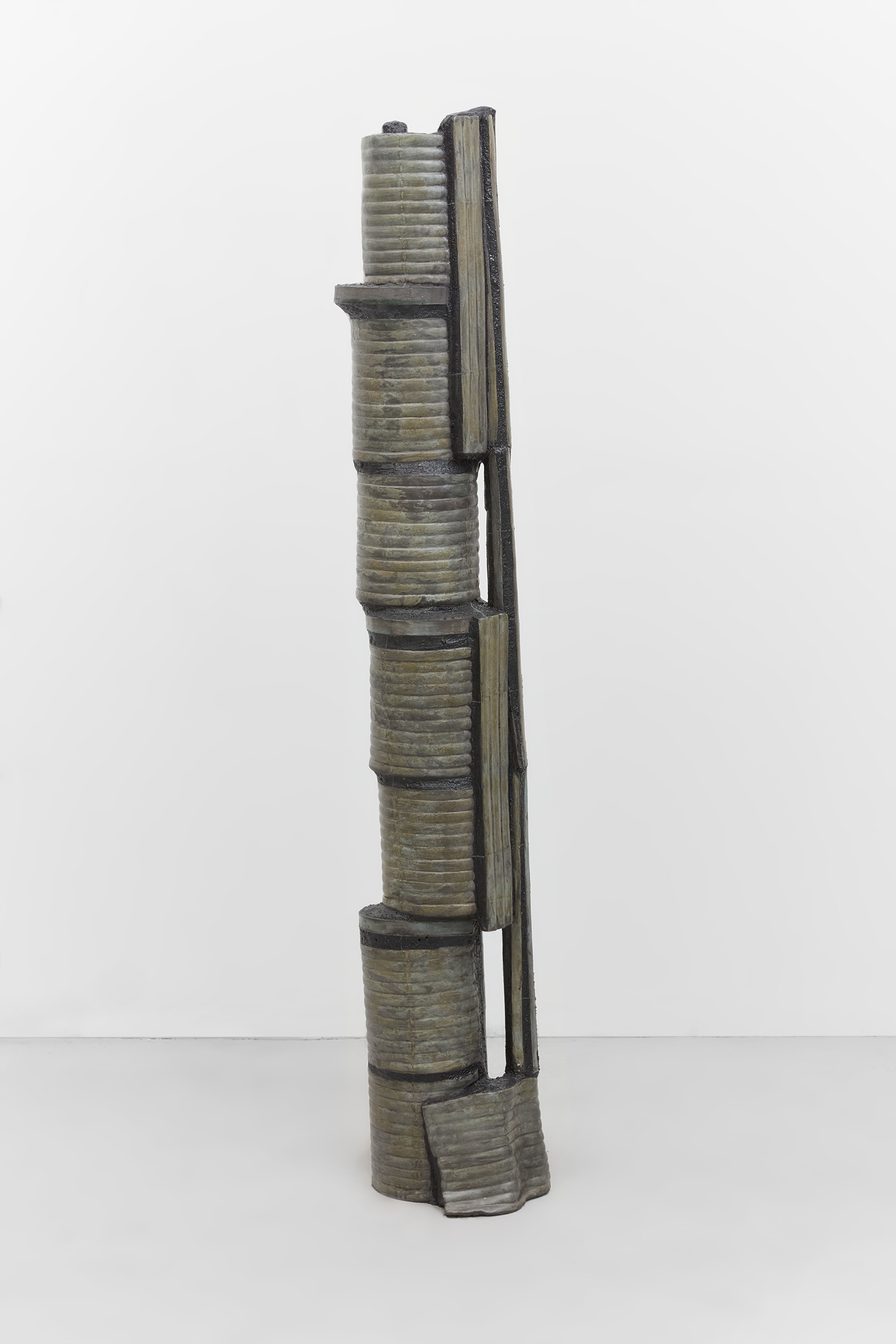 Anne Libby, Leaf Lift, 2020, Glazed ceramic, steel, sanded grout, 72.25h x 12w x 12d in.