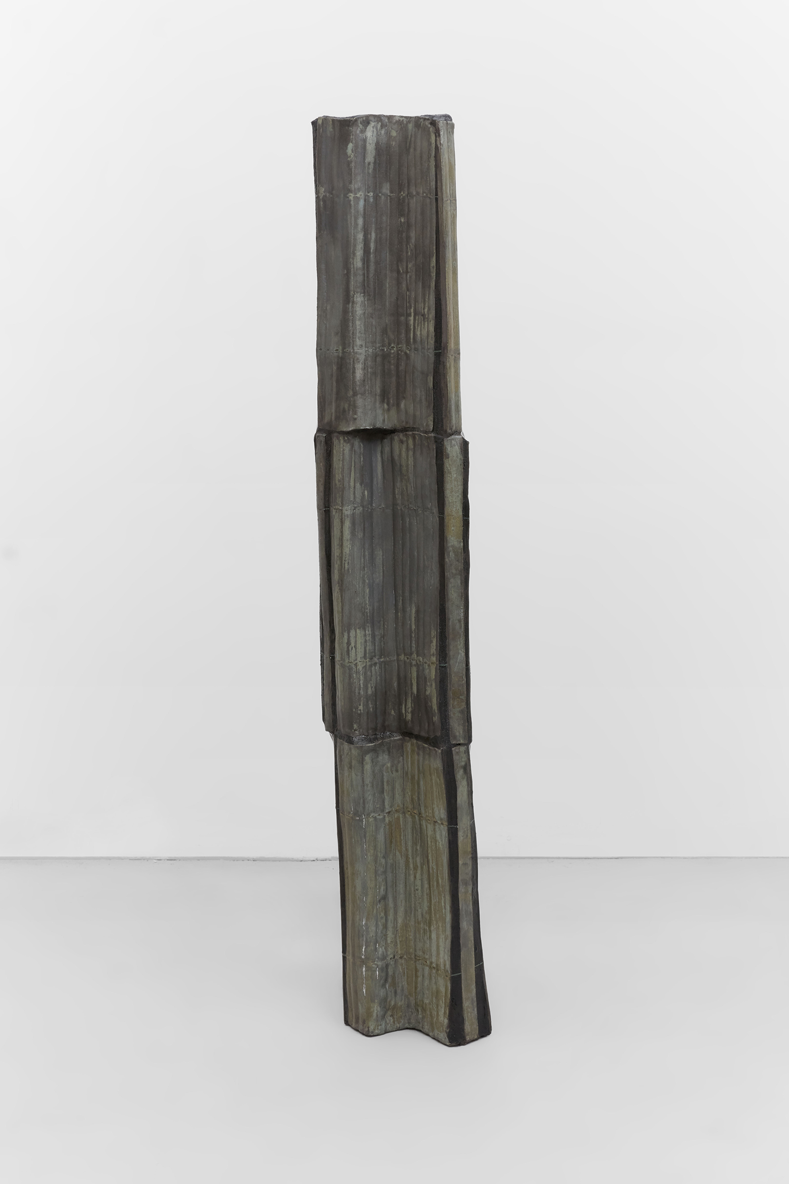 Anne Libby, Total Partial Annular, 2020, Glazed ceramic, steel, sanded grout, 66h x 12w x 12d in.