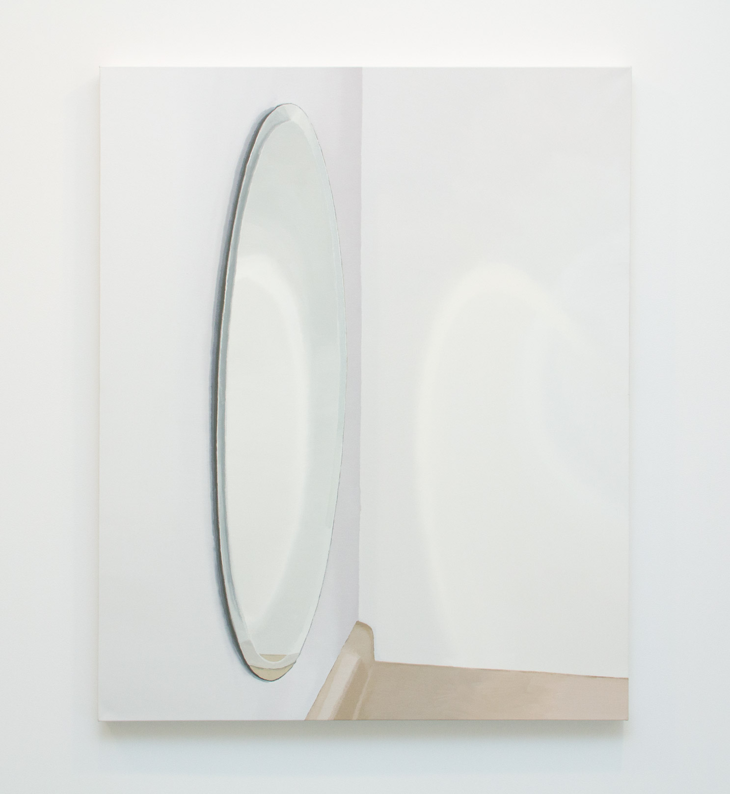 Roger White, Oval Mirror with Counter, 2015, oil on canvas, 43h x 35w in.